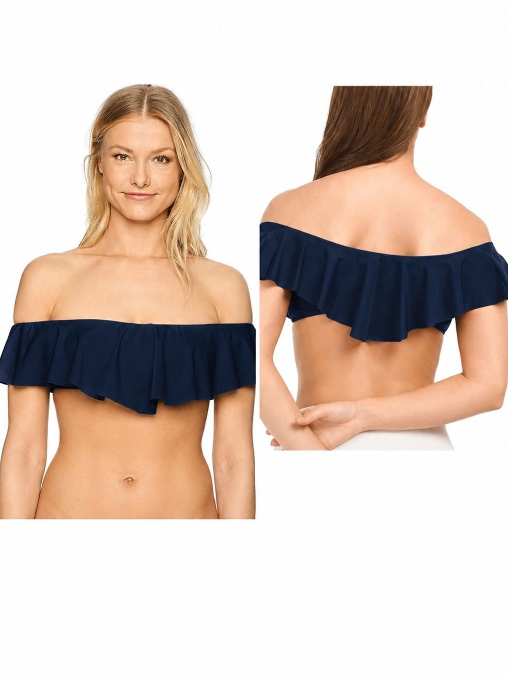 Trina Turk Bandeau Monaco Bikini Top Size 6 Ruffle Color Blue Navy Strapless NWT